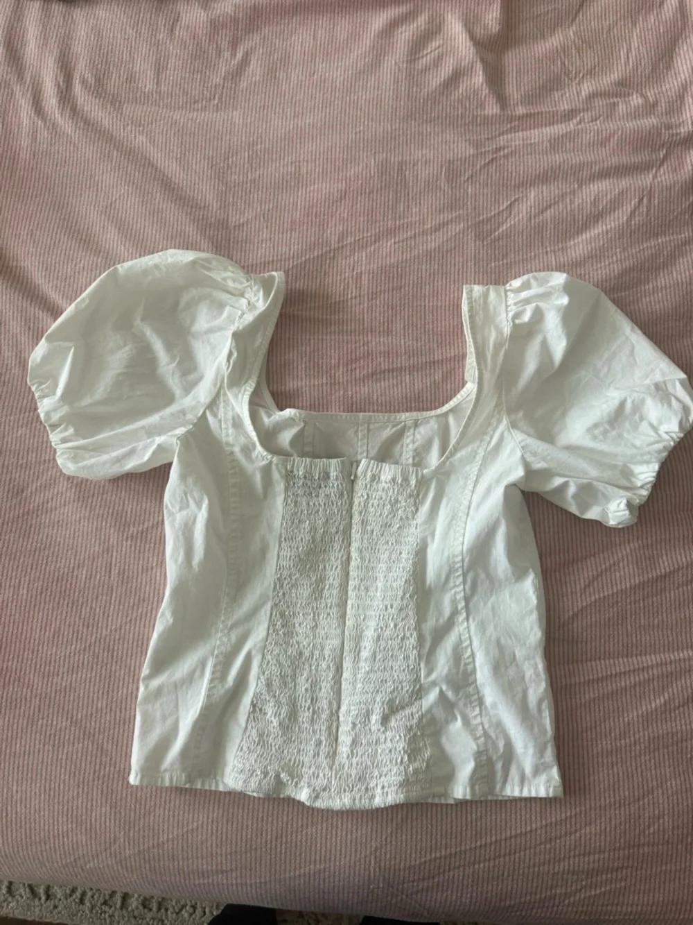 J. Crew White Square-Neck Puff-Sleeve Blouse